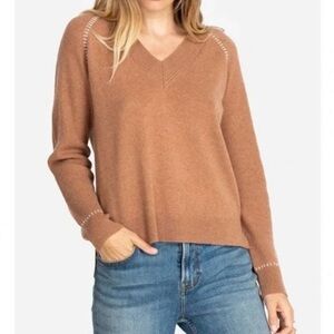 Gently used - Johnny Was Textured Sally V-Neck Cashmere Sweater in Toffee color